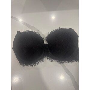 Victorias Secret Black Lightly Lined Strapless Bra 32DD With Lace Trim